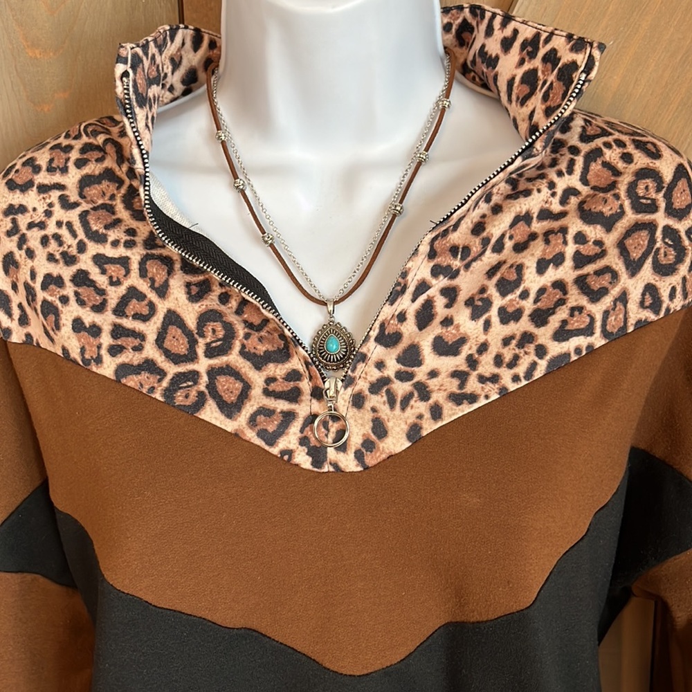 Leopard Block Color Pullover - Picture 2 of 6
